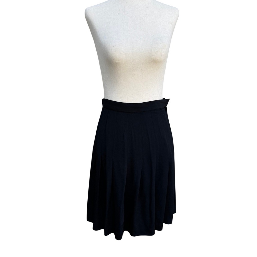 Ann Tjian Kenar Vintage 80s Twee Pleated A Line Crepe Mini Skirt Black Womens 4